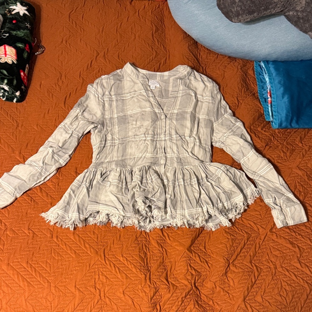 Gray Plaid Peplum Top